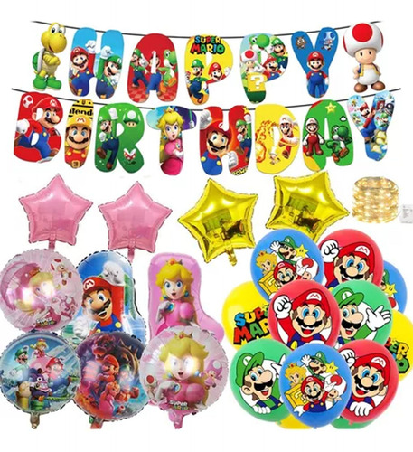 Kit 35 Globos Para Mario Bros Y Peach Decoraciones De Fiesta