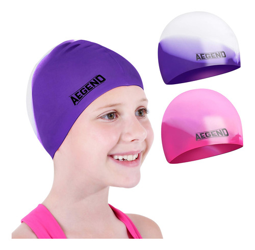 Aegend Gorra De Natacion Para Ninos (edad 8-12), Paquete De