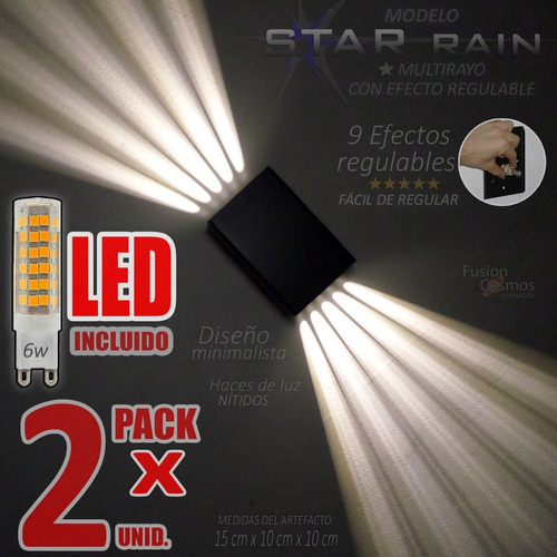 Aplique Luz Exterior Simil Efecto 10 Rayo Laser Led Pack X2 
