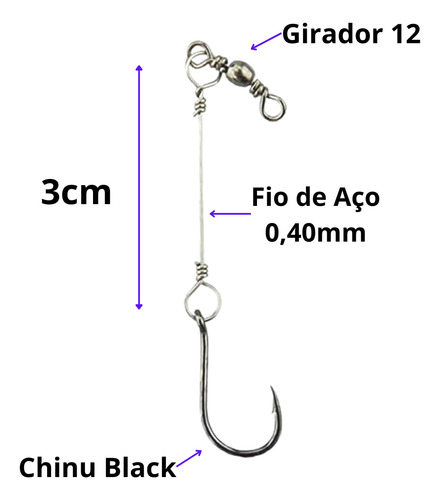 Anzol Chinu Encastoado Com Girador 20 Pçs Escolha O Tamanho