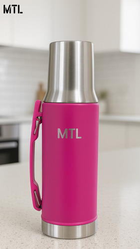 Termo Mtl 1 Litro Acero Inoxidable Pico Cebador Mate System Color Fucsia Tapa Vaso Térmico Doble Pared Reforzado Alta Resistencia Líquidos Calientes Fríos