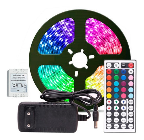 Fita Led Rgb 5050 Rolo 10m C/ Fonte 12v 3a E Controle Remoto