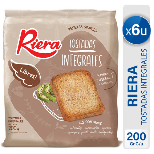 Tostadas Integrales Riera Galletitas Saladas - Pack X6