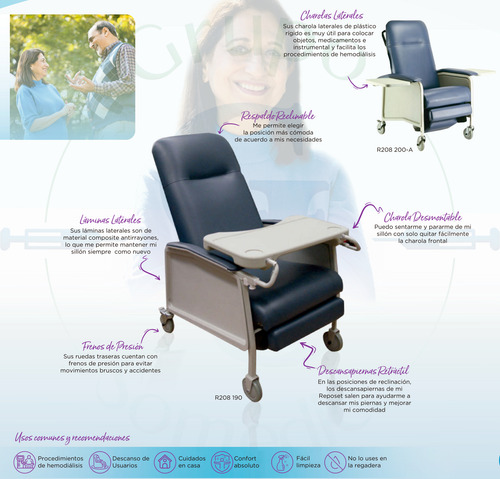 Sillón Reposet Tipo Hemodiálisis Charola Desmontable Reactiv