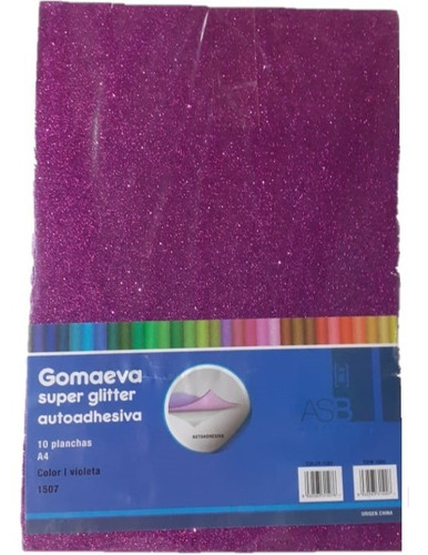 Goma Eva Planchas A4 Adhesiva Color Glitter X10 Unidades Asb
