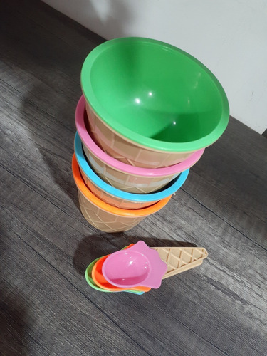 Imagen 8 de 10 de Bowl, Compotera, Potes Set X4 De Helados Con Cuchara