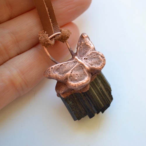 Imagen 10 de 10 de Collar Mariposa, Piedra Turmalina Negra, Cuero, Cod1