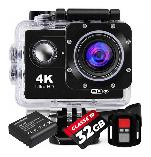 Câmera Sport 4k Controle Prova D'água + Bateria Extra + 32gb Cor Branco