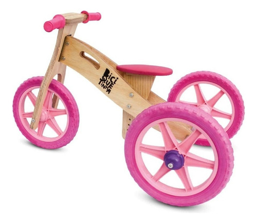 Triciclo 2 Em 1 Vira Bicicleta De Equilíbrio Wooden Rosa