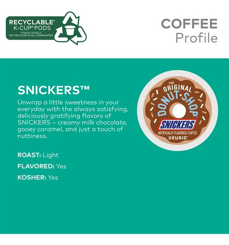 Cafe The Original Donut Shop, Snickers Flavor, Keurig 24pods