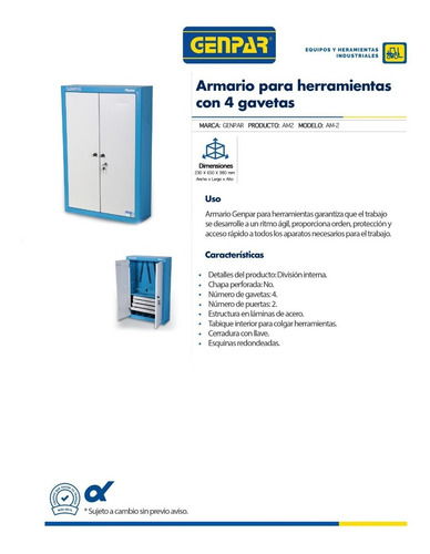 Imagen 2 de 3 de Despensa Armario Para Herramientas 4 Gavetas Drop Genpar