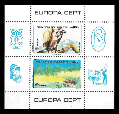 Turquía Chipre 1986 Europa Cept Fauna Aves Naturaleza Bl 5