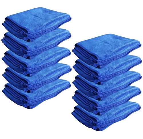 Imagen 2 de 5 de Pack 10 Paños Microfibra Azul 60x40 Multiuso Secado Hogar Sm