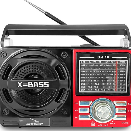 Alto-falante Grasep Radio Caixa De Som Portátil 8W Retro D-F10 Grasep Vermelho Caixa de som portátil vermelho 110V/220V 
