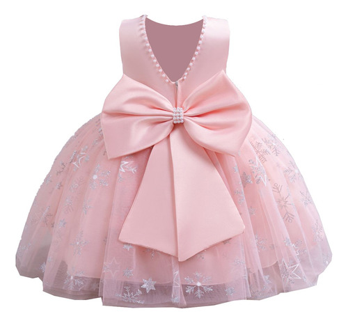 Vestido Rosa Princesa Con Perlas Y Estampado Nieve Para Bebé