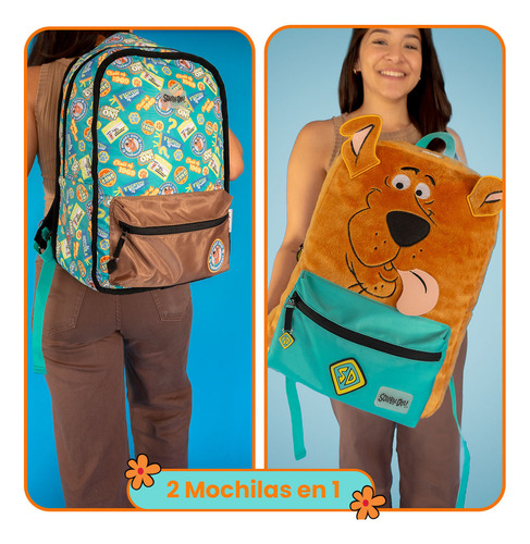 Mochila Scooby Doo Reversible Edición Limitada Color Café Diseño De La Tela Lisa