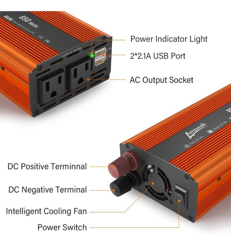Inversor De Corriente Convertidor Voltaje 12v - 110v 850w