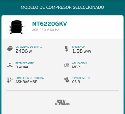 Nt6220gkv Compresor Embraco 3/4 Hp R404 Mbp 220v/1fase/60hz