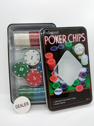 Kit Poker Profissional Em Lata 100 Fichas Numeradas Dealer