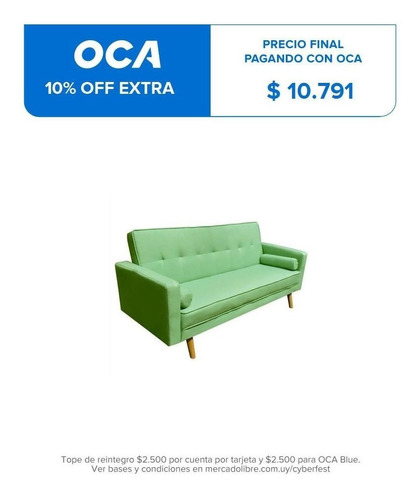 Sofa Cama En Tela Color Unico Verde Agua 