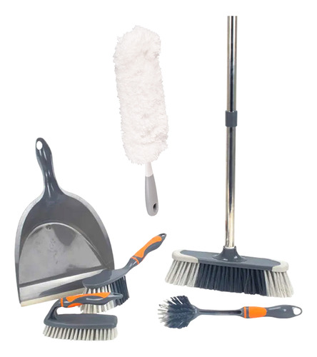 Kit Limpieza Hogar Escoba Pala Cepillos + Plumero Microfibra