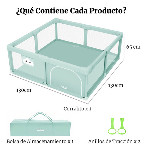 VDOD Corralito Para Bebé Corral 1.3m X 1.3m De Juegos Para Bebés Niños Con Esponja Anticolisión Engrosada Material Seguro Libre De Bpa Corral Antideslizante Colecho Con Accesorios Color Verde