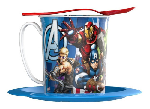 Set Taza Y Plato Avengers Plastica Licencia Oficial Marvel 