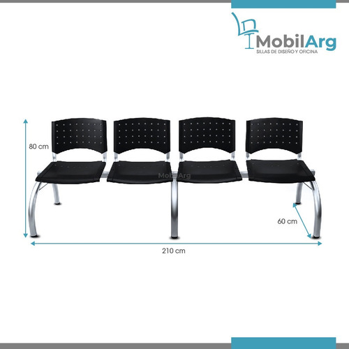 Imagen 4 de 8 de Silla Tandem X4 Asientos Plasticos Sala De Espera Caño Gris