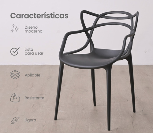 Smart Tech HY-01 Set X4 Sillas Plastico Apilable Reforzada Comedor Exterior Smart Tech HY-01 Color Negro