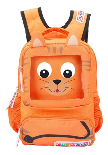 Mochila Escolar Backpack Para Niño Color Naranja Con Diseño De Tigre, Marca Cutie Zoo, Mod. 1041015