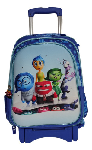 Mochila Lonchera Y Lapicera. Combo De Intensamente Con Llantas, Ruedas O Carrito Azul Claro Liso