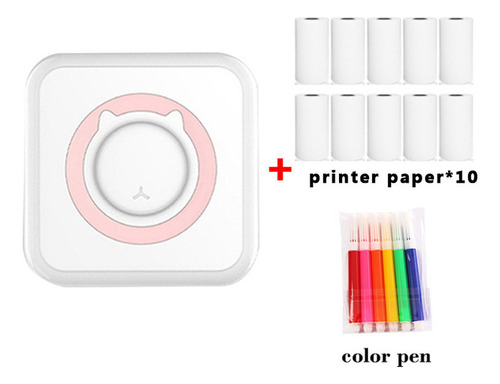 Mini Impresora Portátil +10 Rollos Papel, Bolígrafos Colores