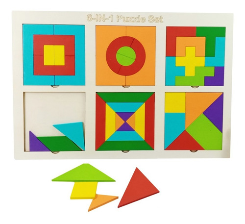 Rompecabezas Tangram 6 En 1  En Madera Juguete Cognitivo 