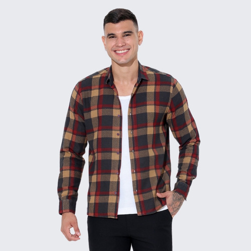 Camisa Xadrez Manga Longa Masculina Social 100% Algodão