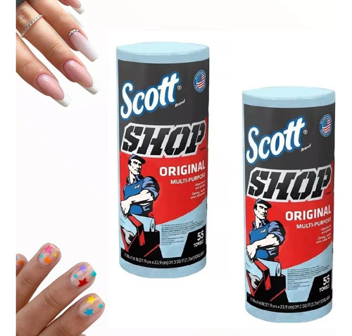 2 Rollo Paño Toalla Azul Scott Shop Uñas Barbería Estética 