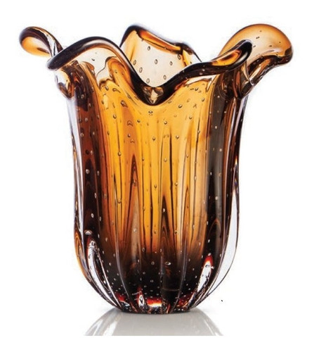 Vaso Cristal Murano Marrom Flor 21x22cm Sao Marcos 12x