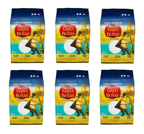 Kit Com 6 Areia Premium Grossa Flocos - Gato De Botas 2kg