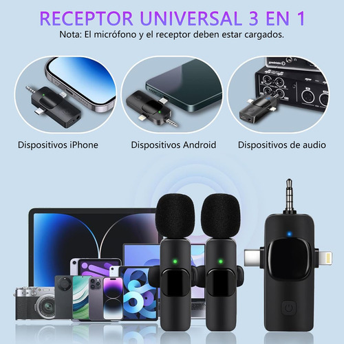 2pzs Micrófono De Solapa Inalámbrico Bluetooth 3 En 1
