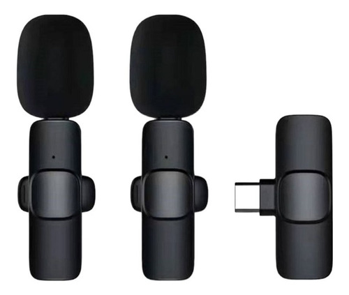 Micrófono Inalámbrico 2 En 1 De Solapa Para Android Tipo C Color Negro