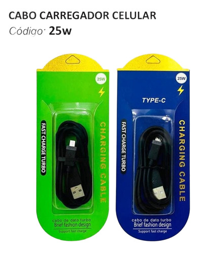 Cabo Carregador / Tipo C/2 Pontas/135graus Turbo- 1m 2m E 3m 16 - Jsx 25w