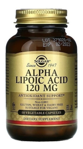 Solgar | Alpha Lipoic Acid | 120mg | 60 Veg Capsules | Usa