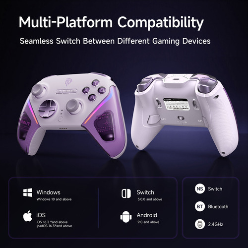 Easysmx D10 Control De Juegos Bluetooth Gamepad Gamer Para Switch PC Android Celular,Mando Inalámbrico RGB con Base de Carga Joystick TMR,Botones Mecánicos Completos,Bateria de 1000mAh