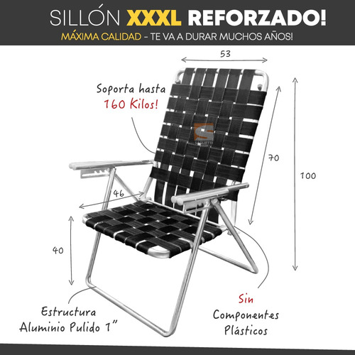 Imagen 4 de 9 de Sillon Aluminio Xxxl El Mas Ancho Reforzado 160 Kg Alumel