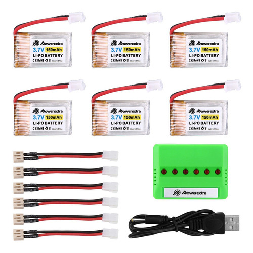 6pcs 3.7v 150mah Lipo Rc Batería + Cargador 6 En 1 Para Jjrc