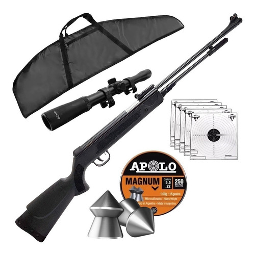 Imagen 1 de 10 de Rifle Aire Comprimido 5,5 Potenciado Funda Mira Blancos Caza