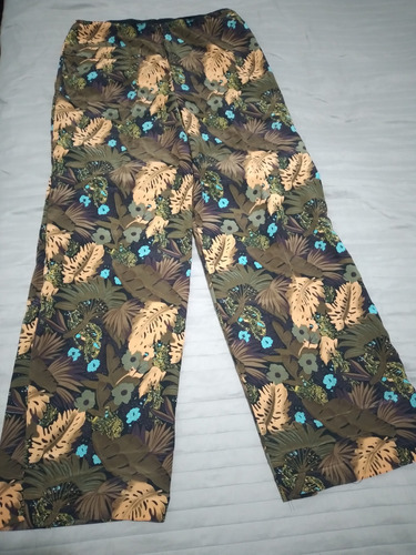 Pantalón Vintage Tiro Alto Oxford Floreado Talle M Artesanal