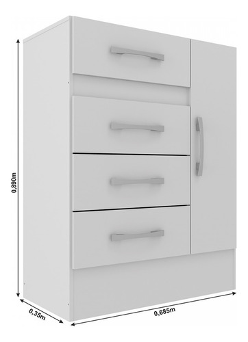Cômoda Sapateira Grande 4 Gavetas 1 Porta Cor Branca Cor Branco