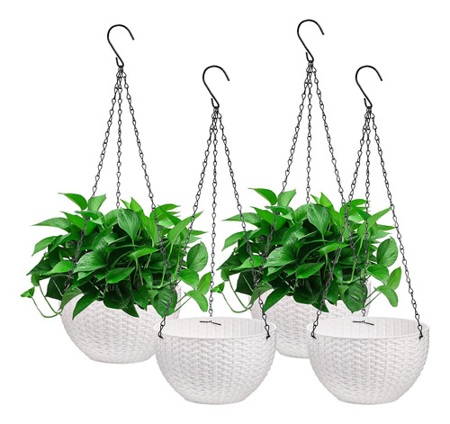 Maceta Colgante De Riego Automático De 20 Cm, Color Blanco