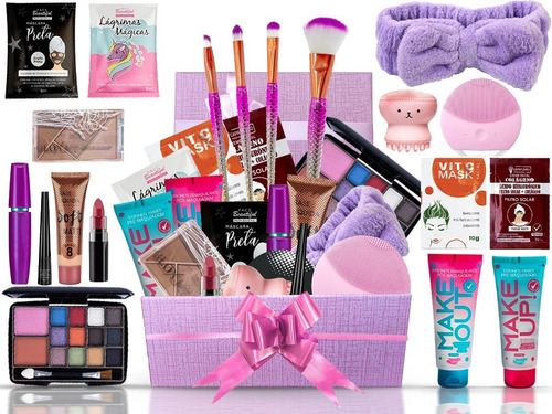 Imagem 1 de 8 de Combo Kit Maquiagem Com Caixa De Presente + Skincare Kbplp18