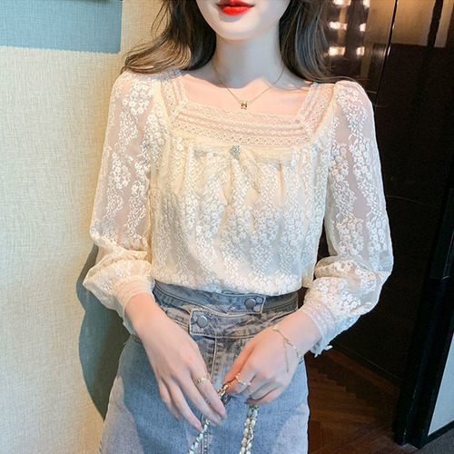 Blusa Con Cuello Cuadrado Y Camisa De Gasa De Encaje Para Mu